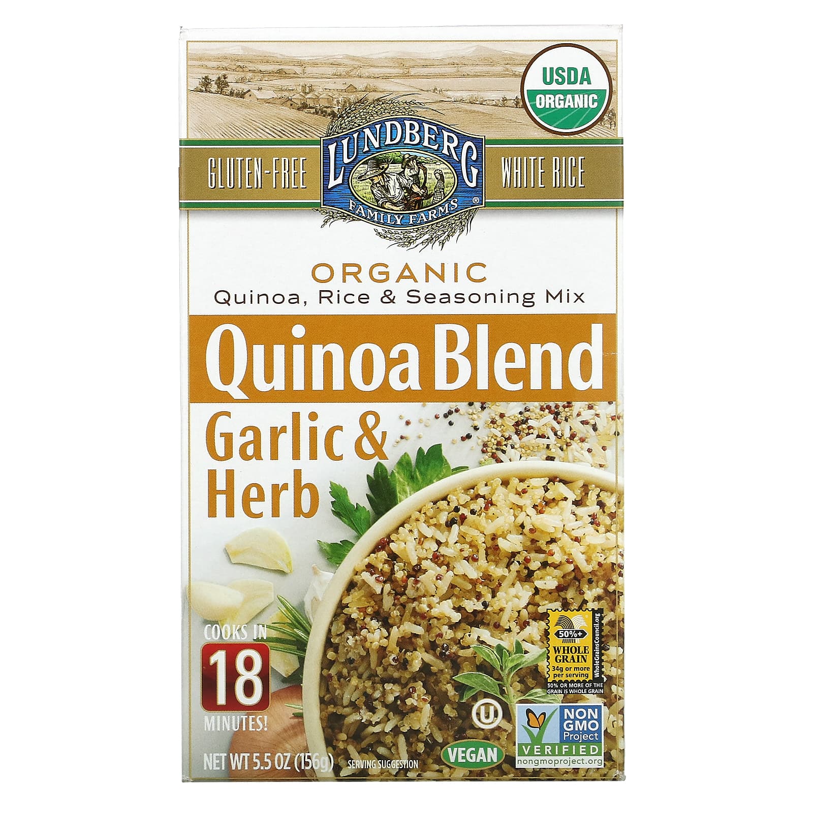Lundberg, Organic Quinoa Blend, Rice and Seasoning Mix, Garlic & Herb