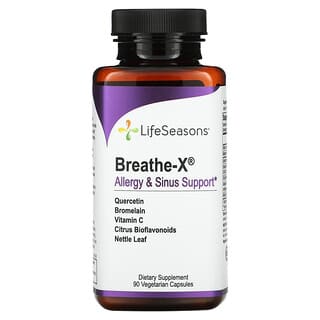 LifeSeasons, Breathe-X, Refuerzo para las alergias y los senos nasales, 90 cápsulas vegetales