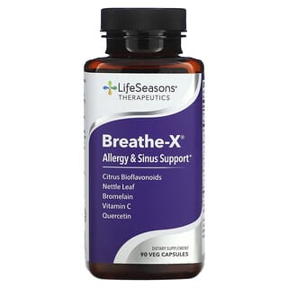 LifeSeasons, Breathe-X, средство от аллергии и заложенности носа, 90 вегетаранских капсул