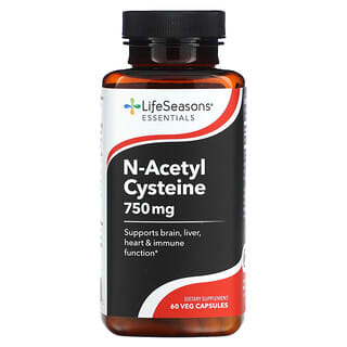 LifeSeasons, N-Acetyl Cysteine, 750 mg, 60 Veg Capsules (375 mg per Capsule)