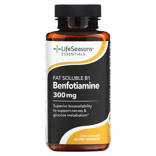LifeSeasons, Benfotiamina B1 liposoluble, 300 mg, 60 cápsulas vegetales (150 mg por cápsula)
