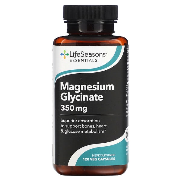 LifeSeasons Magnesium Glycinate, 120 Veg Capsules (87.5 mg per Capsule)