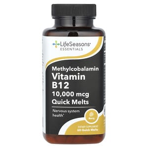 LifeSeasons, Essentials, Metilcobalamina y vitamina B12, Baya, 10.000 mcg, 60 cápsulas de fusión rápida