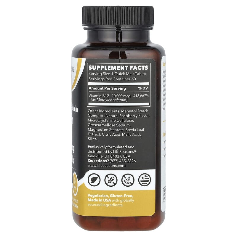 Essentials, Methylcobalamin Vitamin B12, Berry, 10,000 mcg, 60 Quick Melts