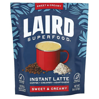 Laird Superfood, Instant Latte, Coffee + Creamer + Adaptogens, Sweet & Creamy, 8 oz (227 g)