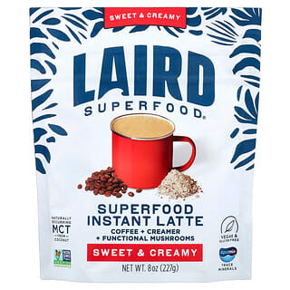 Laird Superfood, Instant Latte, Qəhvəyə + Qaymağa + Adaptogen məhlulu, Şirin və Kremli, 227 q. (8 oz.)