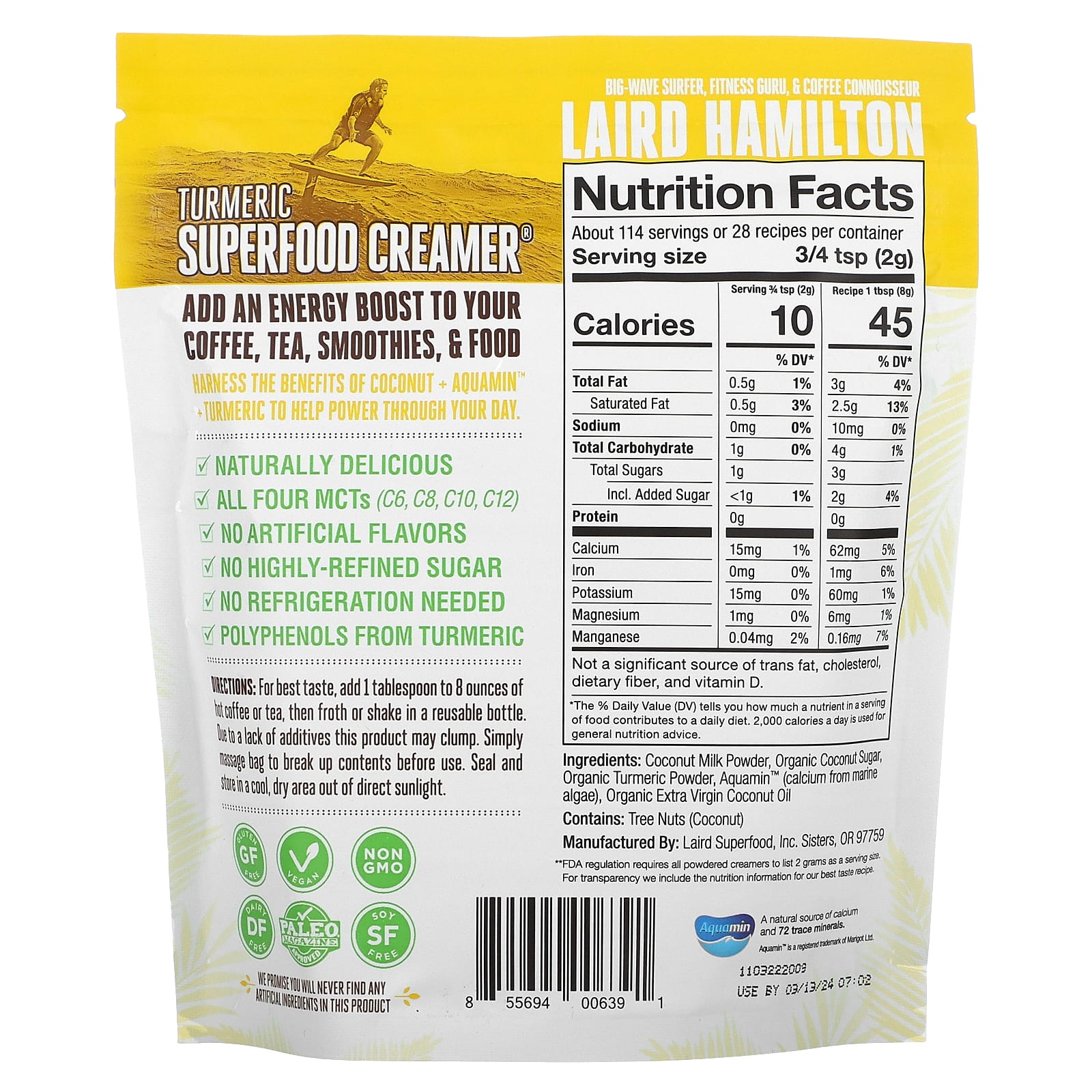 Laird Superfood, Superfood Creamer, Turmeric, 8 oz (227 g)