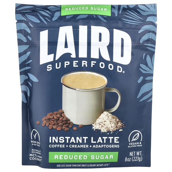 Laird Superfood, 인스턴트 라떼, 커피 + 크리머 + 아답토젠, 환원당, 227g(8oz)