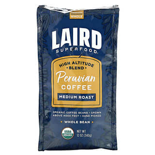 Laird Superfood, オーガニック ペルービアン コーヒー、ホールビーン、ミディアムロースト、340g（12オンス）
