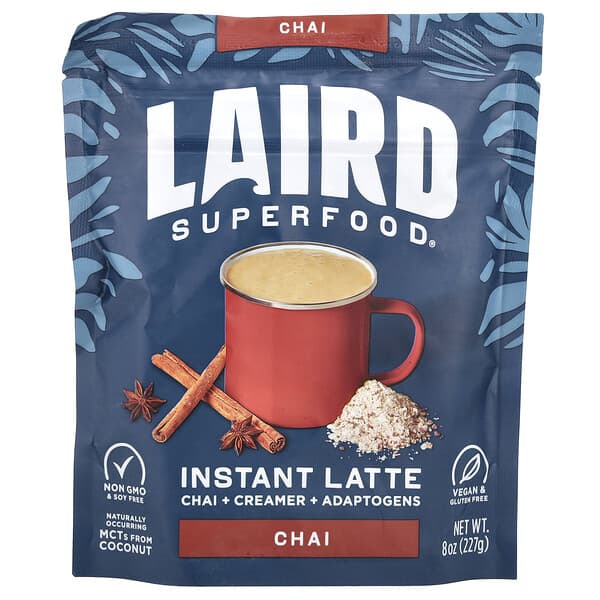 Laird Superfood, 인스턴트 라떼, 차이 + 크리머 + 아답토젠, 차이, 227g(8oz)