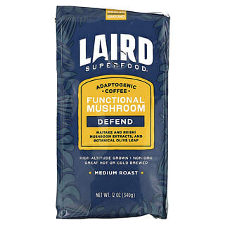Laird Superfood‏, קפה פטריות פונקציונלי, Defend, טחון, קלייה בינונית, 340 גרם (12 אונקיות)