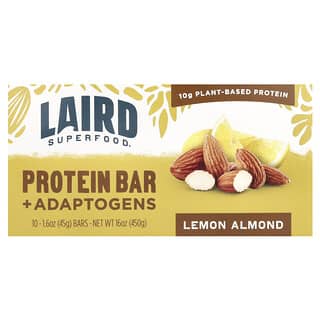 Laird Superfood, Protein Bar + Adaptogens, Proteinriegel + Adaptogene, Zitrone-Mandel, 10 Päckchen, je 45 g (1,6 oz.).