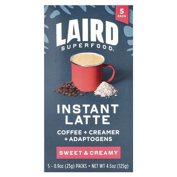 Laird Superfood, 인스턴트 라떼, 스위트 & 크리미, 5팩, 각 25g(0.9oz)
