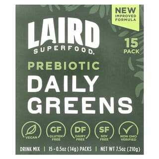 Laird Superfood, Prebiotic Daily Greens, 15 paquetes, 14 g (0,5 oz) cada uno