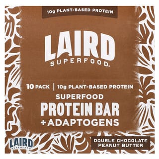 Laird Superfood, Barre protéinée aux superaliments + adaptogènes, Double chocolat et beurre de cacahuète, 10 barres, 45 g pièce