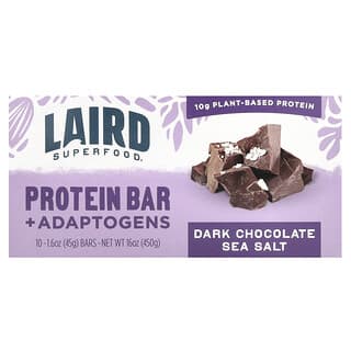 Laird Superfood, Barrita proteica de superalimentos más adaptógenos, Chocolate negro y sal marina, 10 paquetes, 45 g (1,6 oz) cada uno