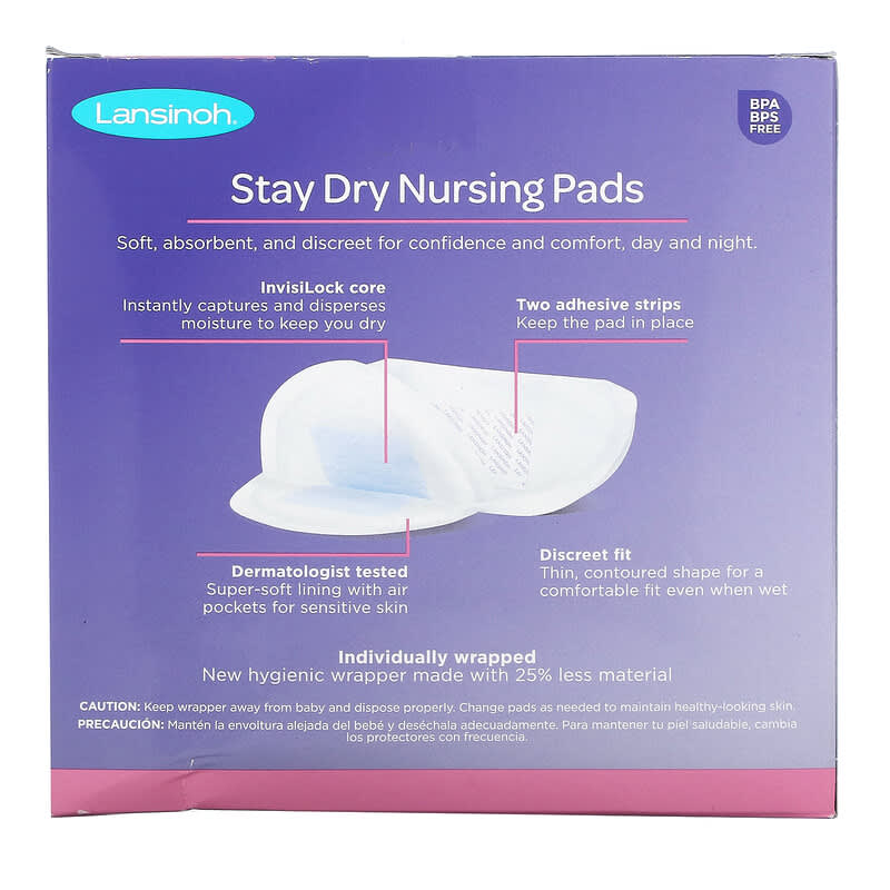 Lansinoh Stay Dry Disposable Nursing Pads, Soft and Super Absorbent Breast  Pads, Breastfeeding Essentials for Moms, 100 Count(Packaging May Vary) :  : Baby
