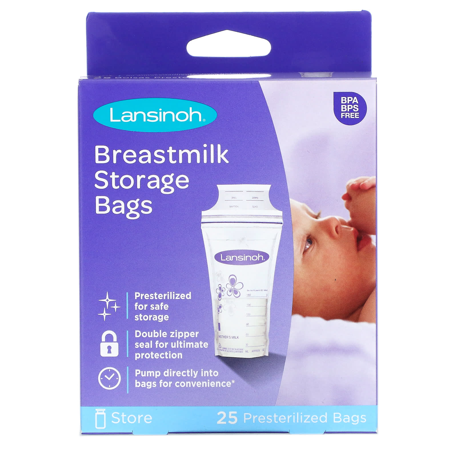 Lansinoh Pre-Sterilised Breastmilk Baby Breast Milk Storage Bags 1 Pack 25 