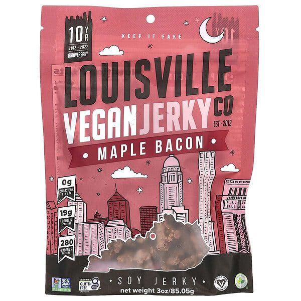 Louisville Vegan Jerky Co, 大豆牛肉乾，楓糖培根，3 盎司（85.05 克）
