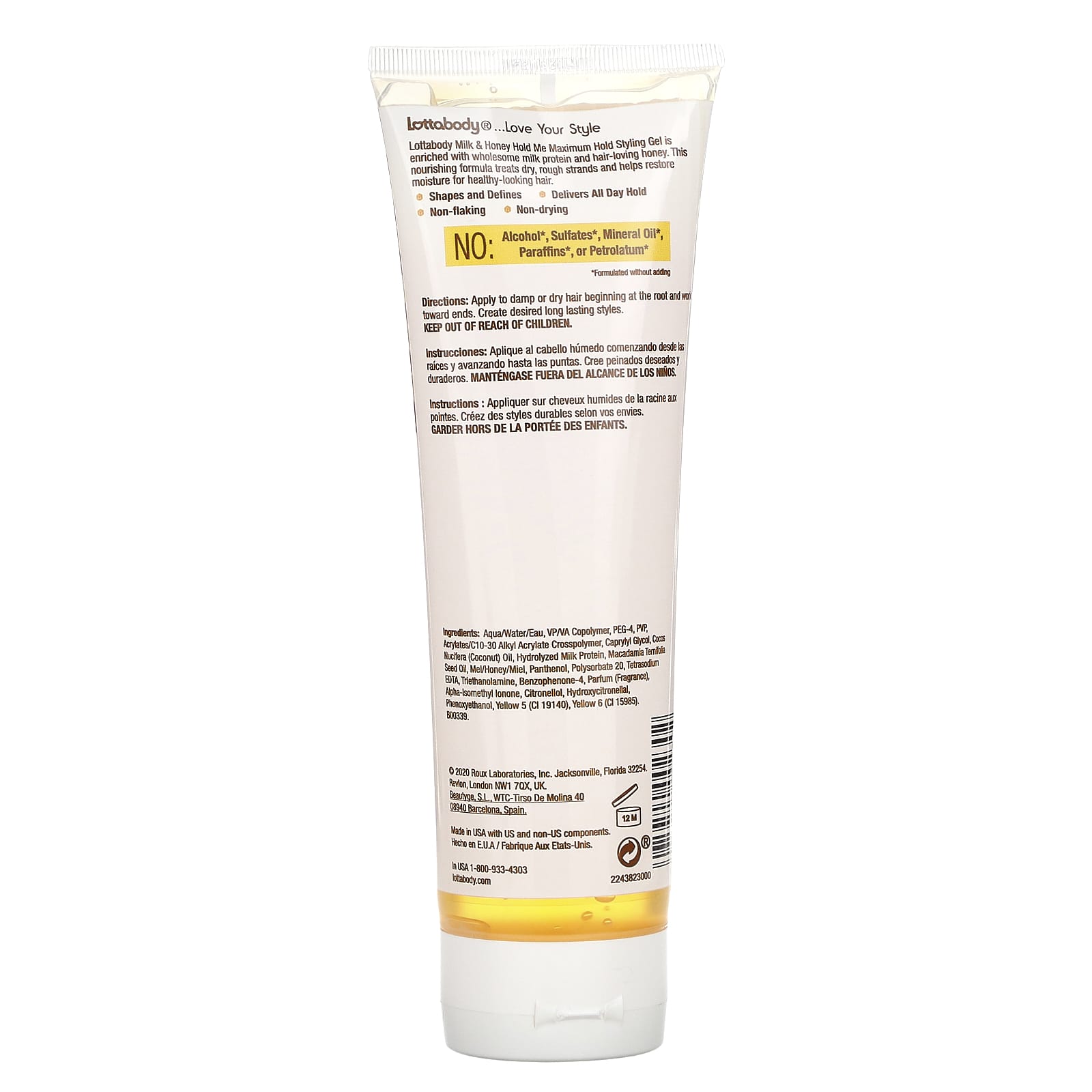 Lottabody, Hold Me, Maximum Hold Styling Gel with Milk & Honey, 8.4 fl