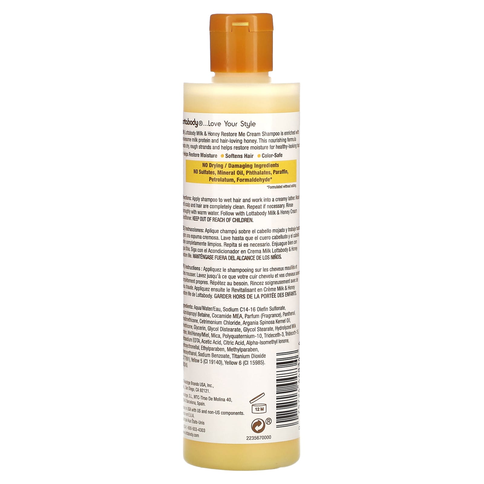 Lottabody, Restore Me, Cream Shampoo with Milk & Honey, 10.1 oz (300 ml)