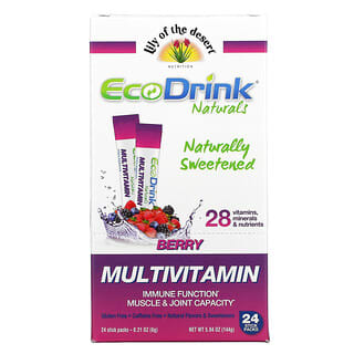 Lily of the Desert, EcoDrink Naturals, Мультивитаминная смесь для напитков, ягоды, 24 упаковки в стиках по 0,21 унции (6 г) каждая