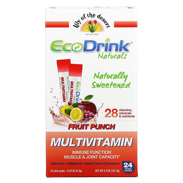 Lily of the Desert, EcoDrink Naturals, Multivitamin Drink Mix, Fruit Punch, 24 Stick Packs, 0.22 oz (6.3 g) Each (สินค้าเลิกจำหน่าย) 