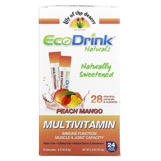 Lily of the Desert, EcoDrink Naturals, Multivitamin Drink Mix, Peach Mango, 24 Stick Packs, 0.22 oz (6.3 g) Each