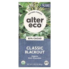 Alter Eco, オーガニックチョコレートバー、ディープダークブラックアウト、カカオ85％、80g（2.82オンス）