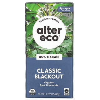 Alter Eco, オーガニックチョコレートバー、ディープダークブラックアウト、カカオ85％、80g（2.82オンス）