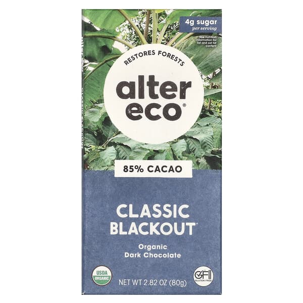 Alter Eco, 有機黑巧克力棒，經典黑，85% 可可，2.82 盎司（80 克）