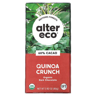 Alter Eco, Barre de chocolat noir biologique, Quinoa croquant, 60 % de cacao, 80 g