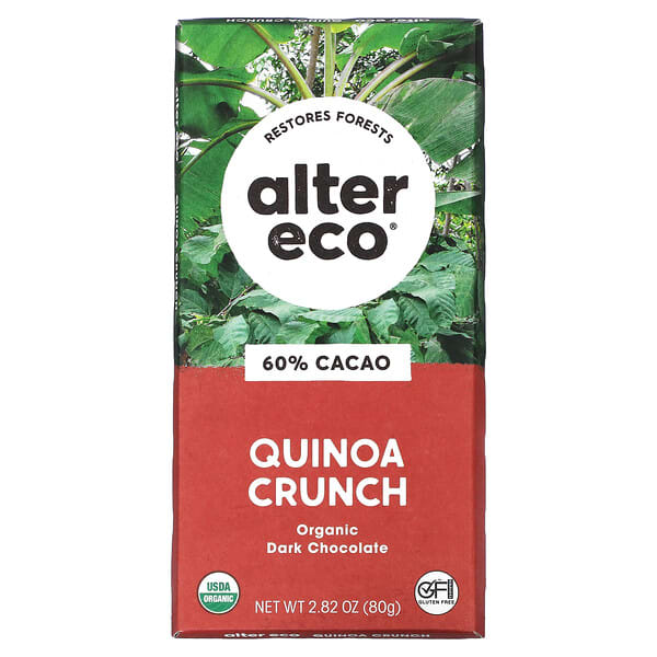 Alter Eco, 有機黑巧克力棒，酥脆藜麥，60% 可可，2.82 盎司（80 克）