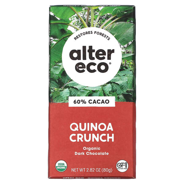 Alter Eco, Bar Coklat Gelap Organik, Quinoa Crunch, 60% Koko, 2.82 oz (80 g)