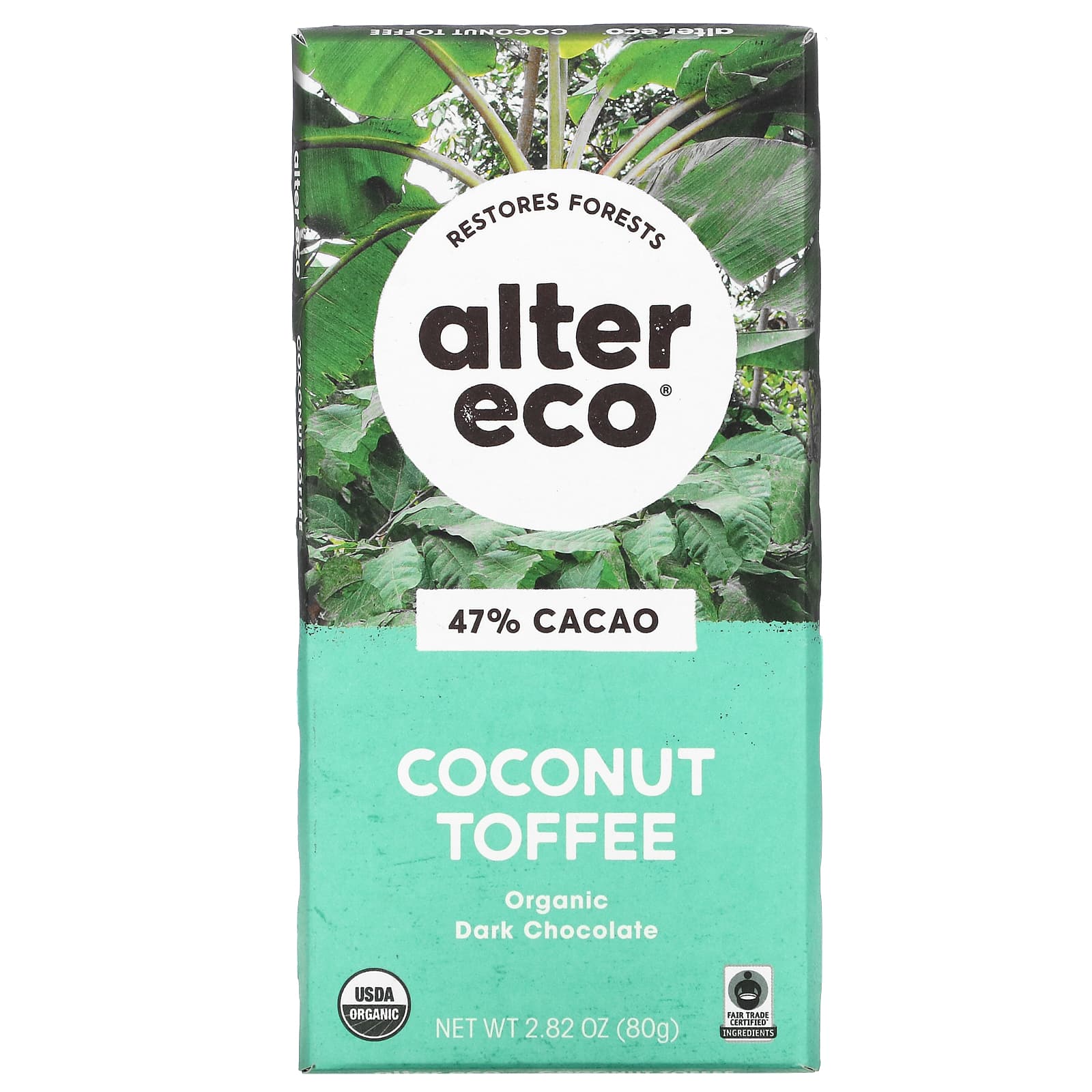 schaak Cirkel wat betreft Alter Eco, Organic Dark Chocolate Bar, Coconut Toffee, 47% Cacao, 2.82 oz  (80 g)