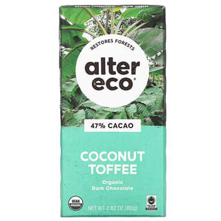Alter Eco, 有机黑巧克力棒，椰子太妃糖，47% 可可，2.82 盎司（80 克）