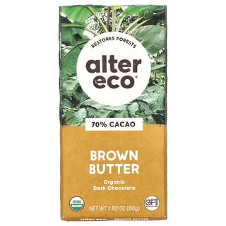 Alter Eco, Chocolate negro orgánico, Mantequilla marrón, 70% de cacao, 80 g (2,82 oz)