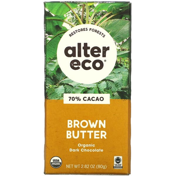 Alter Eco, オーガニックダークチョコレート、焦がしバター、カカオ70％、80g（2.82オンス）