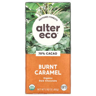Alter Eco, Barretta di cioccolato fondente biologico, caramello bruciato, 70% di cacao, 80 g