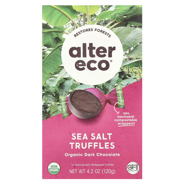 Alter Eco, 有機黑巧克力鬆露，海鹽，10 個獨立包裝鬆露，4.2 盎司（120 克）