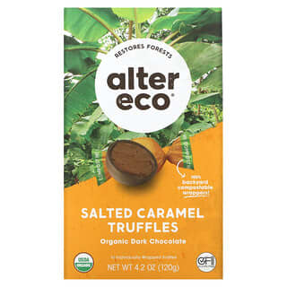 Alter Eco, Organic Salted Caramel Truffles, Dark Chocolate, 10 Individually Wrapped Truffles