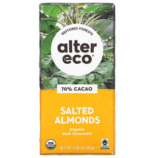Alter Eco, オーガニックチョコレートバー、ディープダーク塩アーモンド、カカオ70％、80g（2.82オンス）