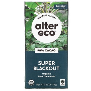 Alter Eco, плитка органического темного шоколада, экстра черный, 90% какао, 75 г (2,65 унции)