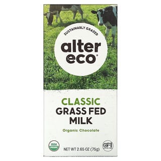 Alter Eco, органический шоколадный батончик, классическое молоко от травяного откорма, 75 г (2,65 унции)