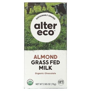 Alter Eco, Barra de chocolate orgánico, Leche alimentada con hierbas de almendras`` 75 g (2,65 oz)