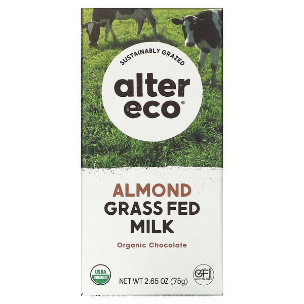 Alter Eco, 有機巧克力棒，巴旦木草飼牛奶，2.65 盎司（75 克）