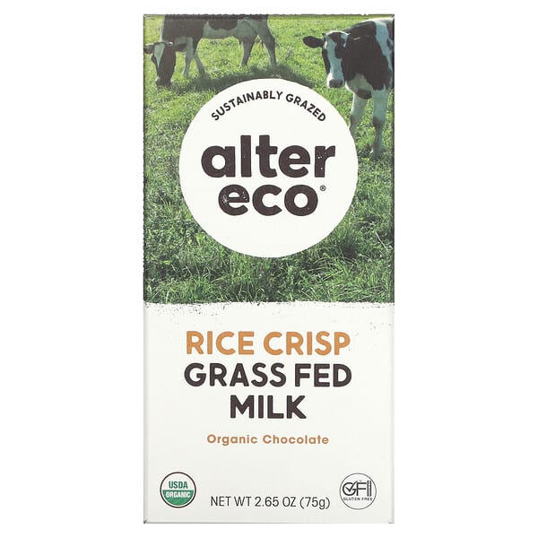 Alter Eco, 有機巧克力棒，米脆草飼牛奶，2.65 盎司（75 克）