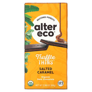 Alter Eco, Truffle Thins（トリュフシンズ）、オーガニック ダークチョコレート バー、ソルティッドキャラメル、84g（2.96オンス）