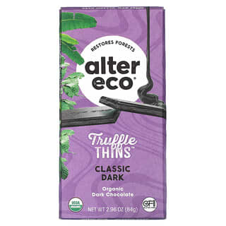 Alter Eco, Truffle Thins，有机黑巧克力棒，经典黑，2.96 盎司（84 克）