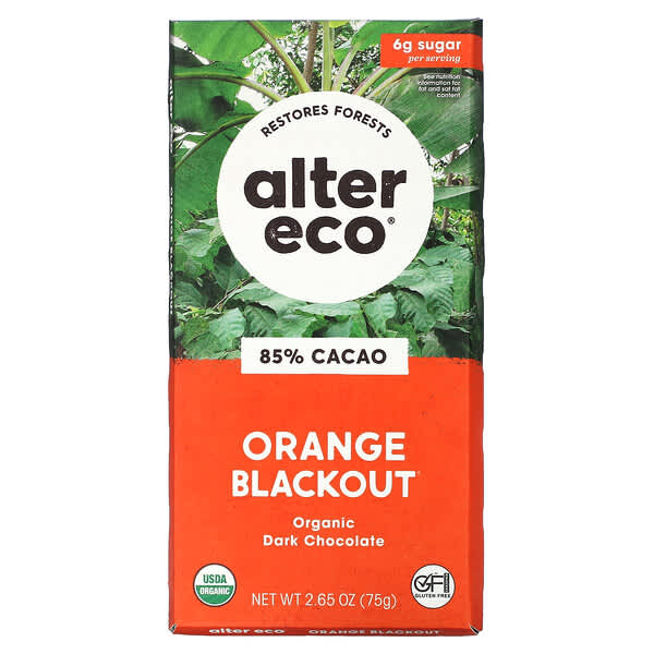 Alter Eco, 有機黑巧克力棒，橙子風暴，85% 可可，2.65 盎司（75 克）